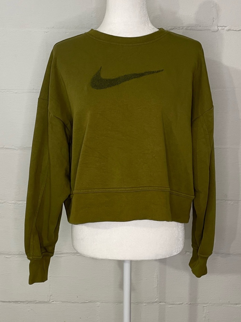 Nike Olive Green Cropped Sweatshirt with textured Swoosh